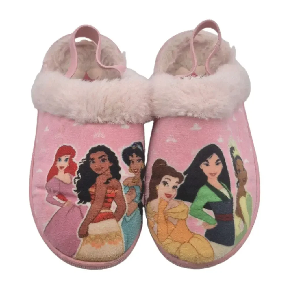 Disney Princess Pink Faux Fur Lined Slippers Girls 10/12 Gently Used